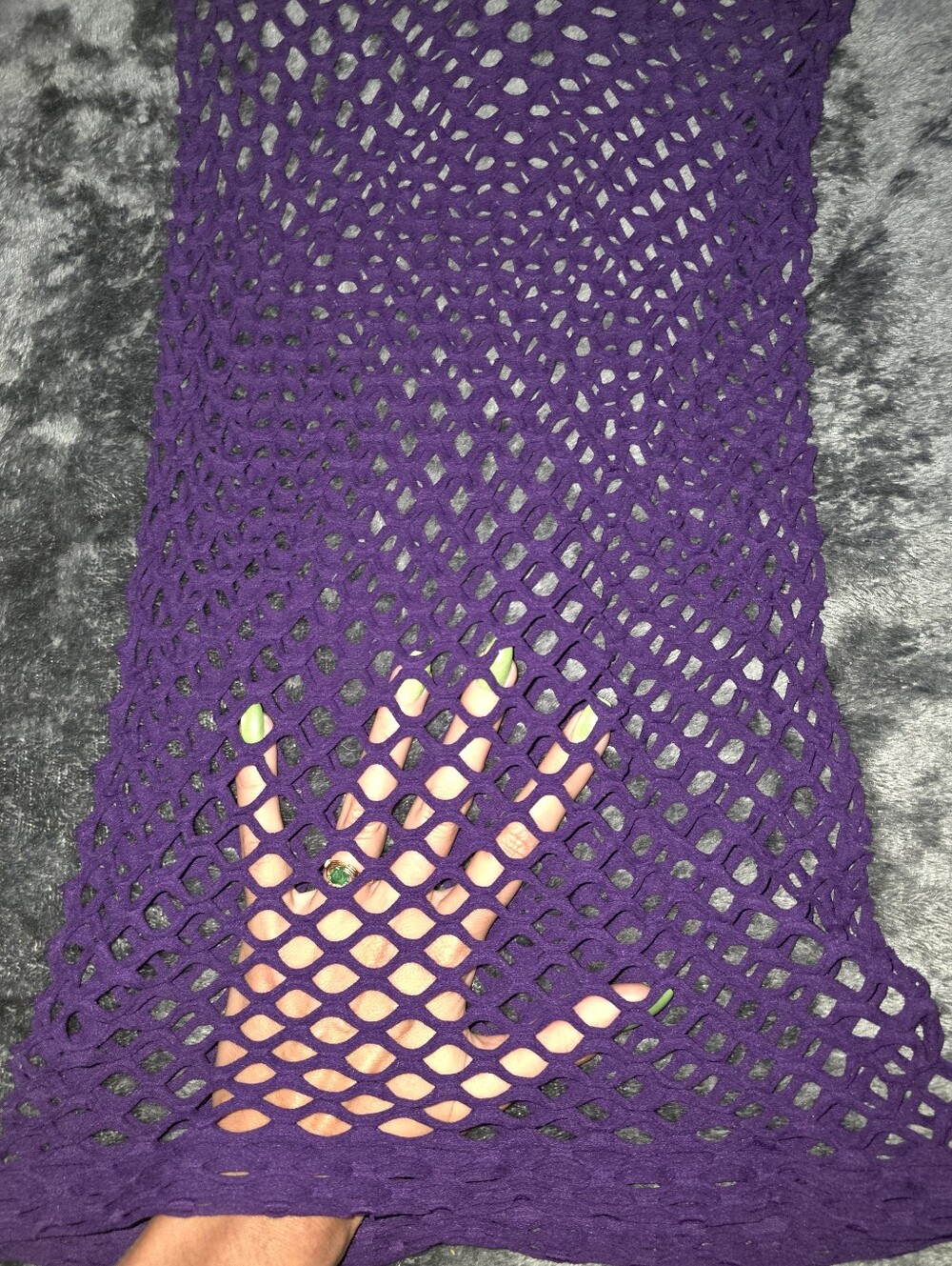 Purple Fishnet Lazer Cut Racerback Tank Top OSFM - Picture 4 of 5